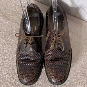 Vintage Brown Woven Leather Upper Lace Up Derby Shoes 12
